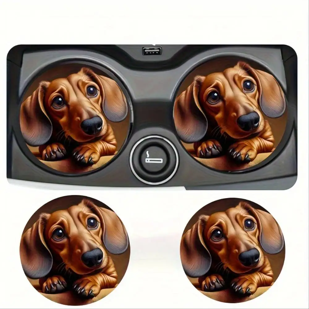 Cute Dachshund EVA Car Cup Holder Mats 2pcs. Non-slip & Shock Absorption Fashionable Vehicle Interior Accessories.