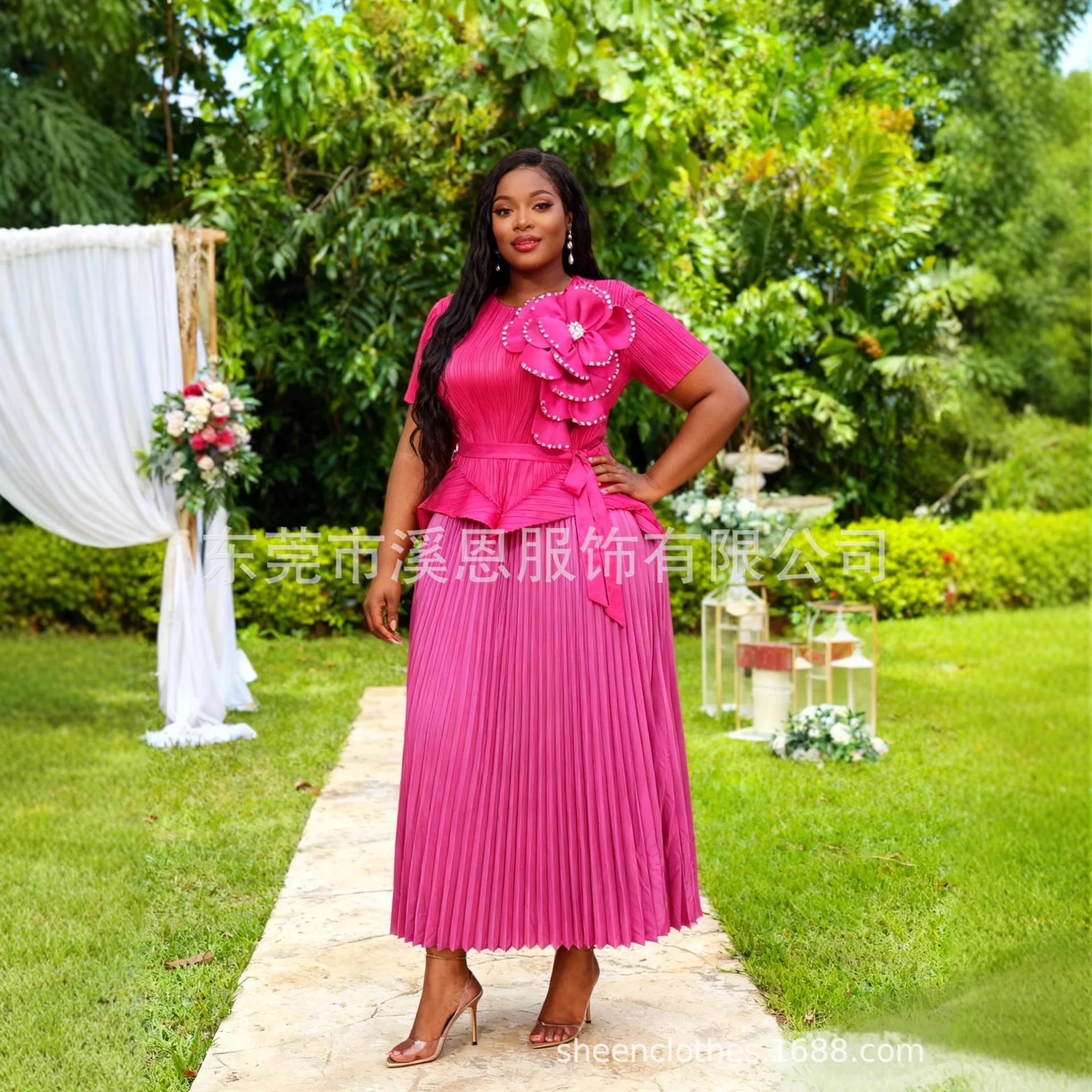 

Miyake Pleated Skirt Suit for Women 2025 New Three-dimensional Flower Nail Diamond Irregular Top + Skirt Two-piece Set