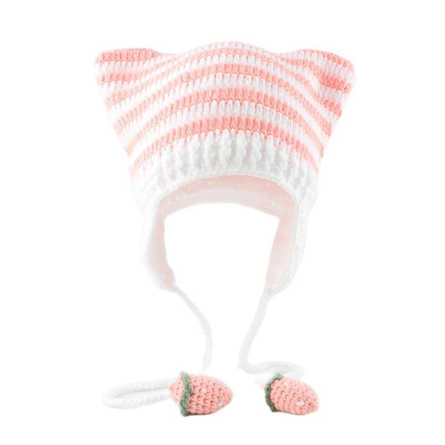 Autumn Winter Skullies Beanies Cute Women Cat Ears Knitted Hat Handmade Crochet Earflap Costume Beanie Hats Girls Hip-hop Cap