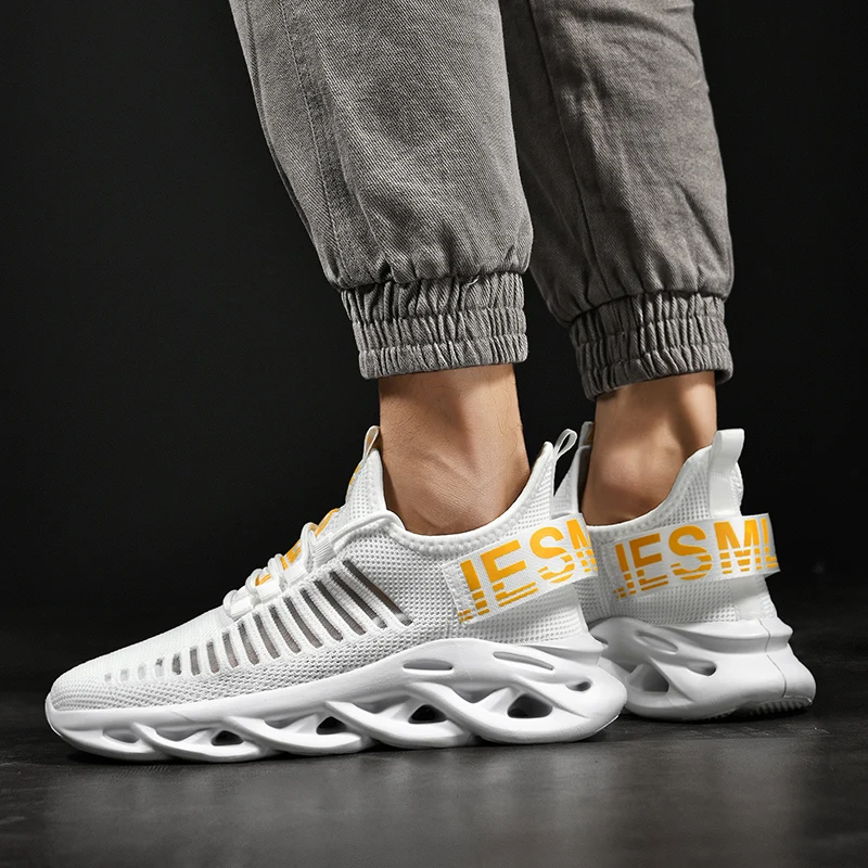 Men's Trendy Running Shoes Spring Autumn Mesh Knit Upper Breathable Lightweight Fashion Korean Style Sports Casual Shoes
