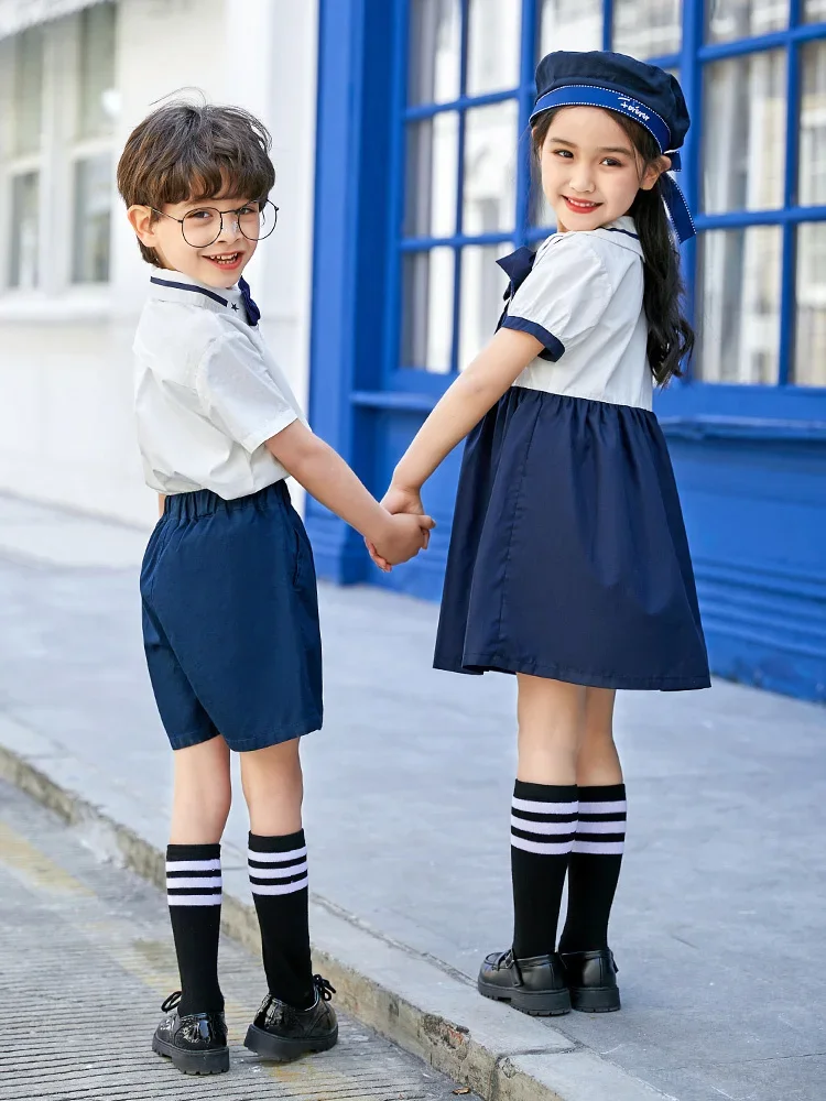 Primaria cosplay navy gonna uniforme scolastica estate British Academy Style Graduation Photo Shirt Summer Dress uniforme dell'asilo