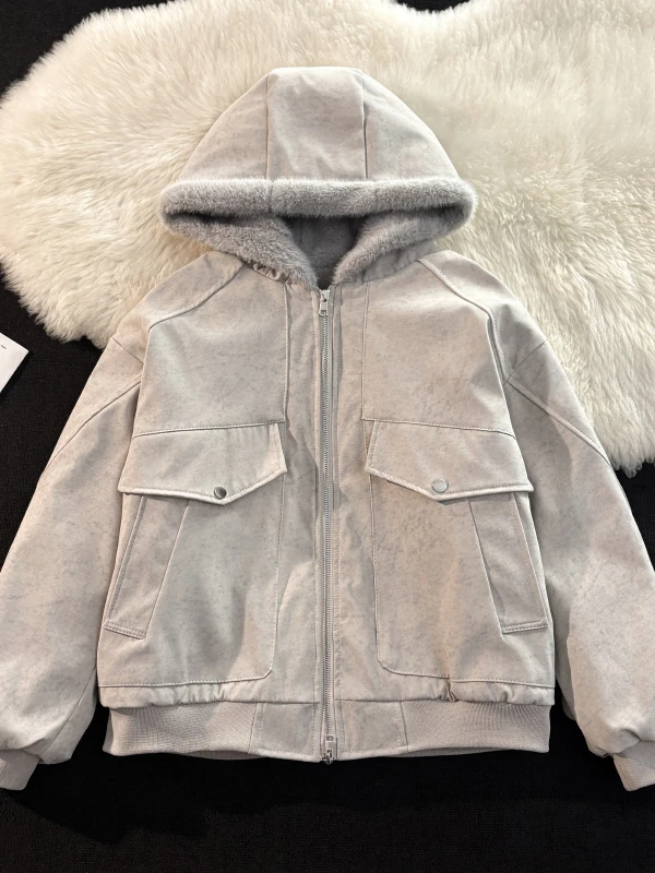 

Men's Winter Thiened Fce Lined Hooded Cotton Jaet Warm Casual Outerwear American Sle Couple's Cotton Coat