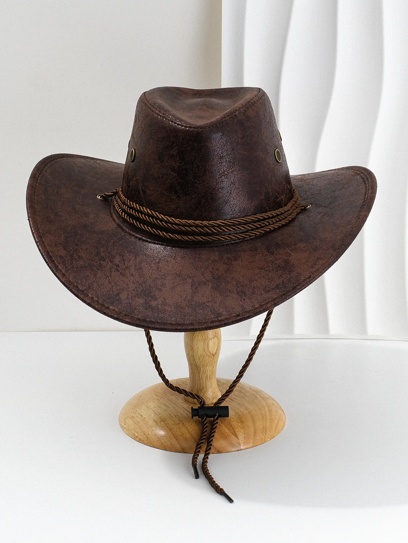 Vintage Kunstleder Big-Edge Western Cowboy Hüte Panama Gentleman Cowgirl Jazz Hut Urlaub Party Cosplay Hut – Detail 5