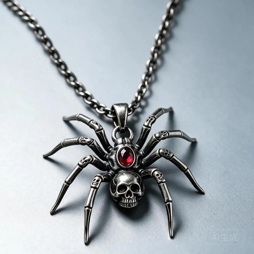 Gothic Rhinestone Inlaid Skull Spider Pendant Necklace Dark Style Creative Collarbone Chain For Halloween Party Daily Punk Wear