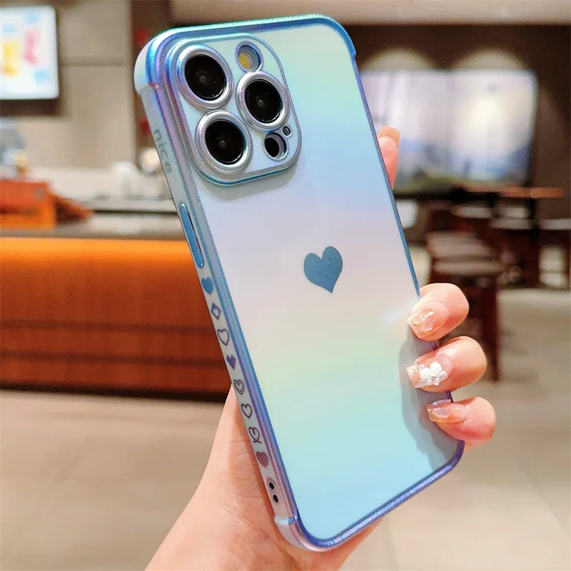 Colourful Love Heart Electroplated Phone Case For iPhone 16 15 14 13 12 11 Pro Max Plus Shockproof Silicone Soft TPU Back Cover