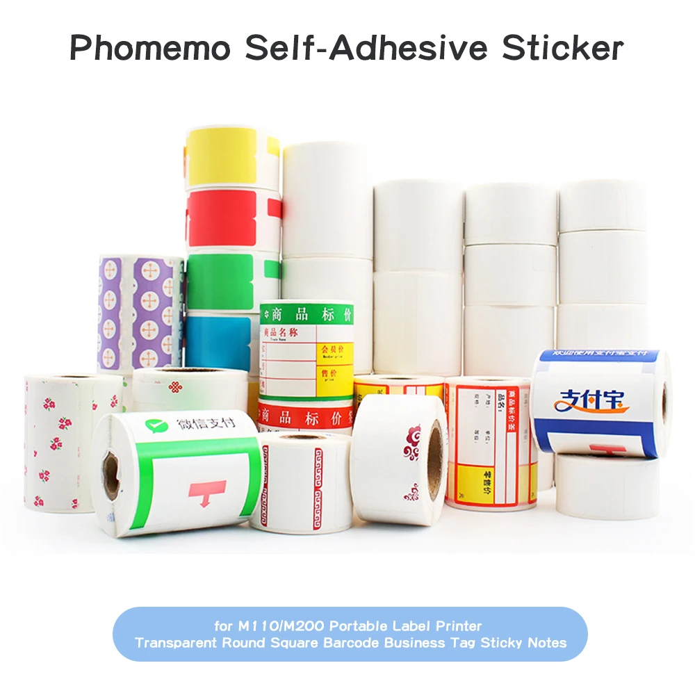 3Rolls Phomemo Transparent label Self-Adhesive Labels Paper for M110 200 220 Label Maker Printer Thermal Sticker Printable Paper