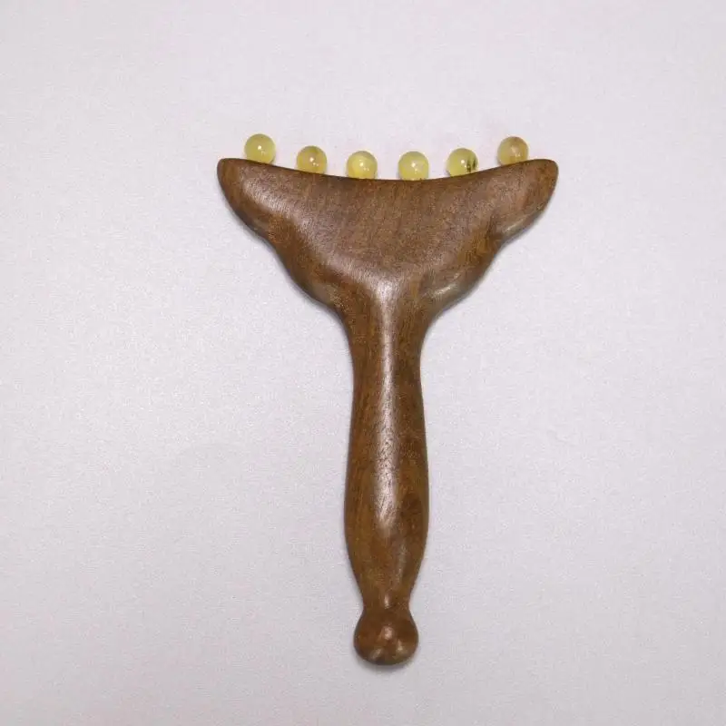 Portable Sandalwood Meridian Massage Comb Promote Hair Meridians Body Anti-static 6-beads Sheep Horn Head Massager Gua Sha Tool