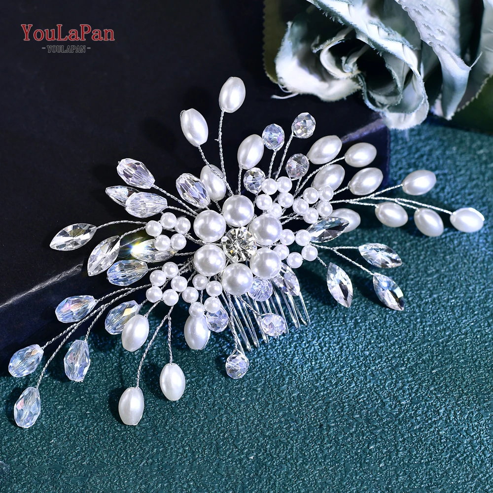 YouLaPan Wedding Crystal Pearl Hair Comb Bling Rhinestone Hairpin headband Tiara For Women Bridal Hair Accessories Gift HP836