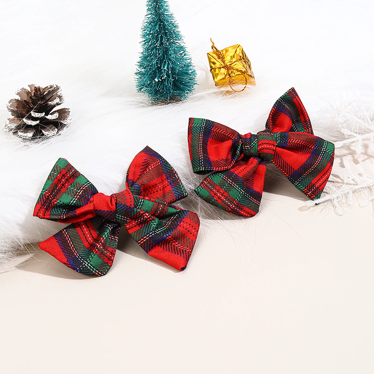 2 قطعة عيد الميلاد منقوشة القوس مقاطع الشعر الحلو لطيف اليدوية عقدة دبابيس الشعر للفتيات الأطفال عيد الميلاد حفلة أغطية الرأس إكسسوارات الشعر #4