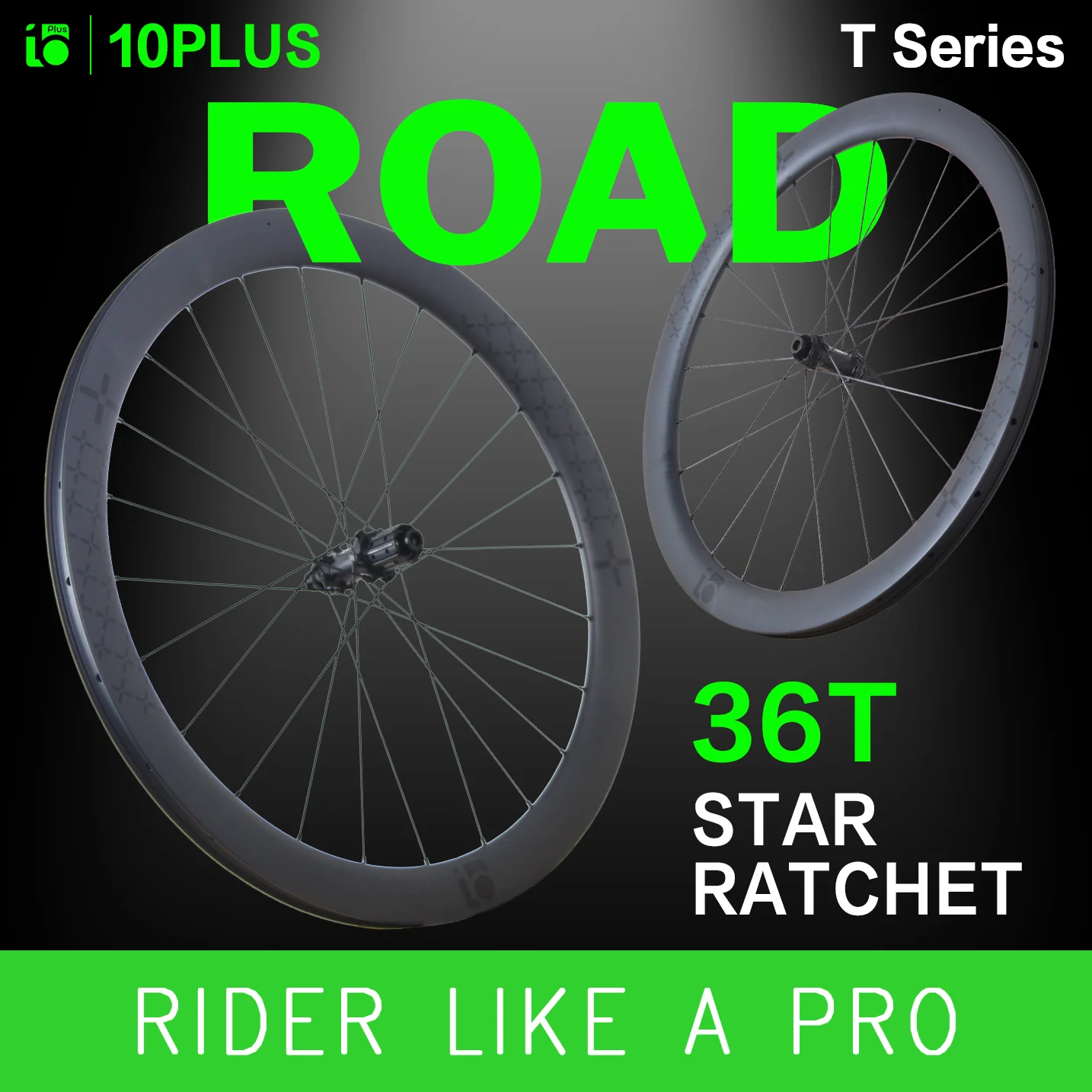 10PLUS T Series 700c Carbon Road Wheelset 50/60mm Disc Brake Tubeless 36T Star Ratchet Quick Release