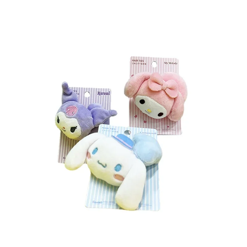 Kawaii MINISO Sanrio 3D Doll with One Hair Rope and One Head Rope Rubber Band Hair Ornament Toys Stuffed Animals Holiday Gifts