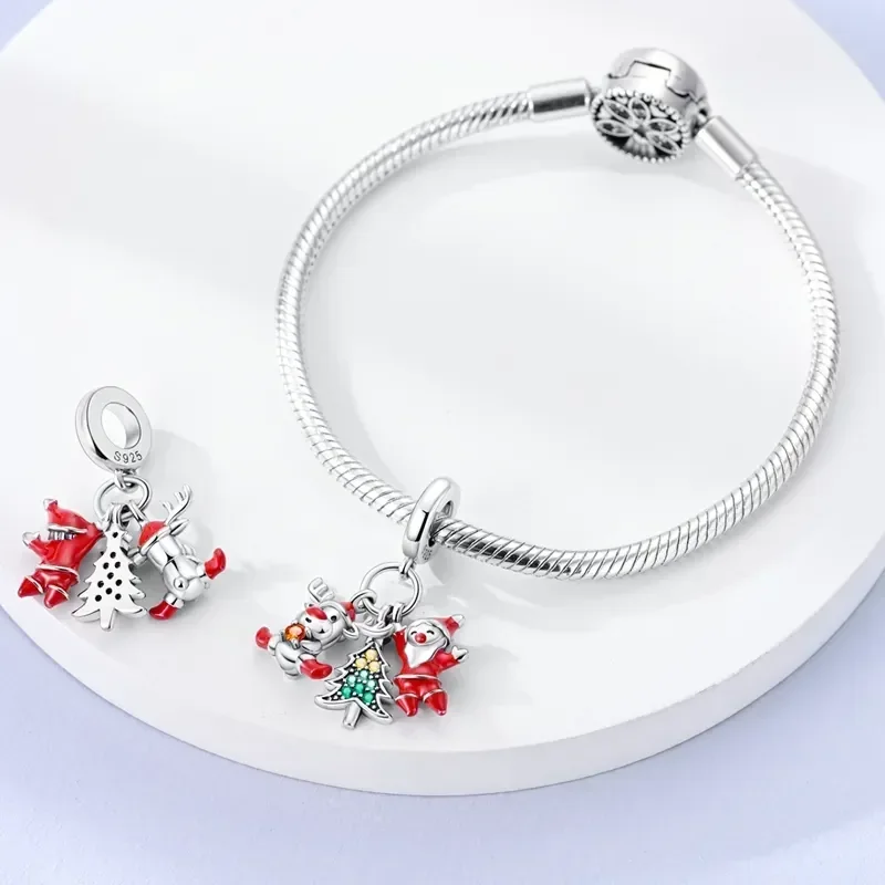 925 sterling silver snowflake Christmas tree ski boots fit original Pandora bracelet charm bead necklace Diy female jewelry