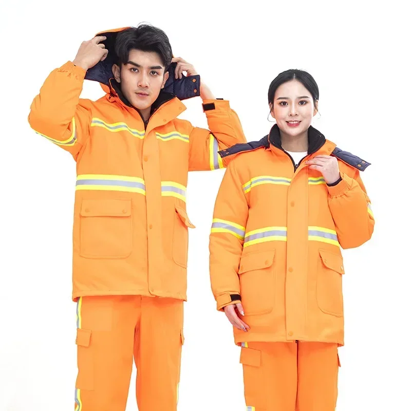 Winter Warm Work Clothing Cold-proof Cotton-padded Repairman Overalls Work Clothes For Men's Thicken Outdoor Reflective