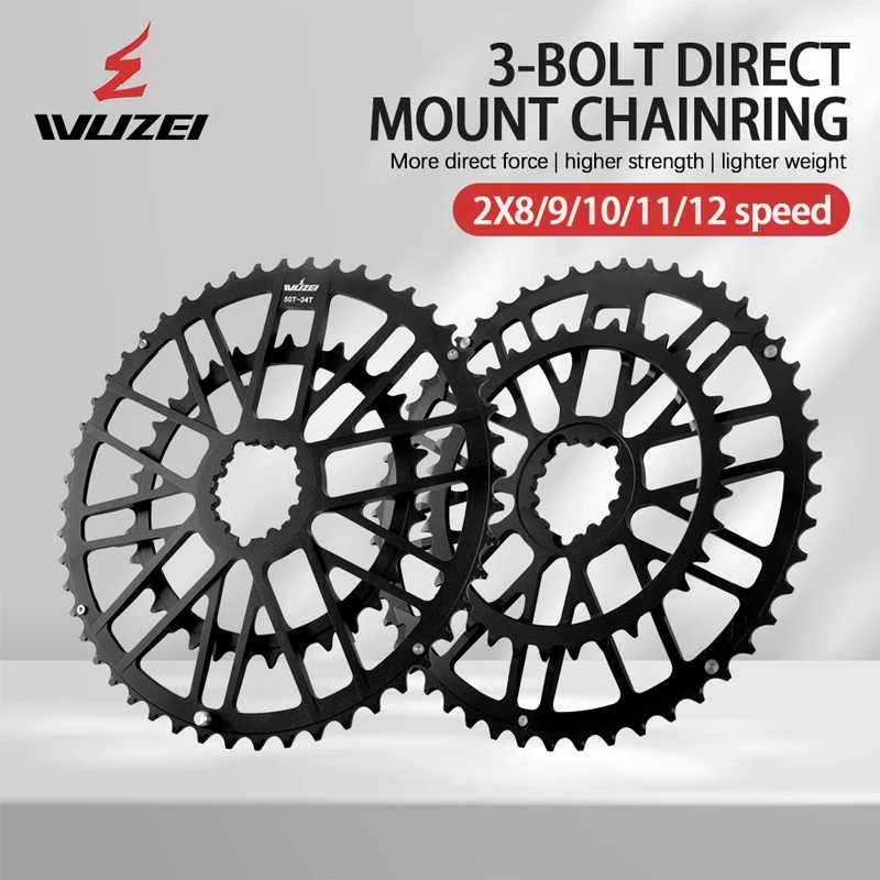 

WUZEI 3 - Bolt Road Bike Chainring: 46/30T, 48/32T, 50/34T, 52/36T, 53/39T Options, 2X 8 - 12S for Folding & Gravel Bikes