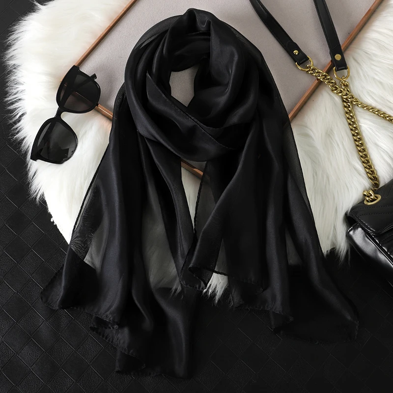 2023 neue Mode Sommer Frauen einfarbig Strand Schal Seide Schals Stirnband Weibliche Stirnband Wraps Sonnencreme Hijab Großhandel – Detail 1