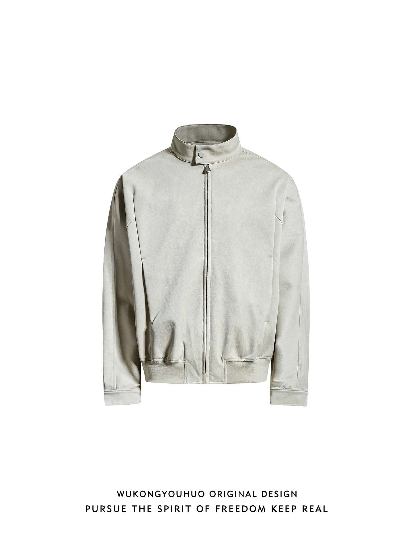 

Matte PU Leather Stand Collar Jaet ex Spring Casual Loose Fit Outerwear American Sle Long Sve Zipper Closure