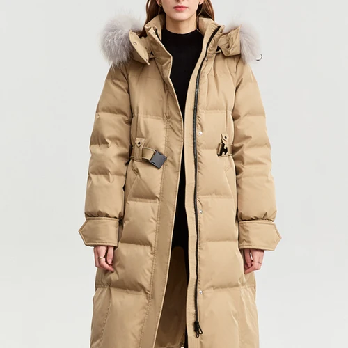 AMII 2023 겨울 여성용 다운 퍼퍼 코트, 너구리 헤어 칼라 탈부착 모자, 벨트 포함, 스노우 웨어, 패딩 롱 파카 12324008, 신상 Best5 AMII 2023 겨울 여성용 다운 퍼퍼 코트, 너구리 헤어 칼라 탈부착 모자, 벨트 포함, 스노우 웨어, 패딩 롱 파카 12324008, 신상 Best5