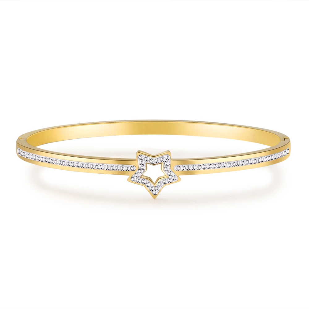 

Women Girls Gift Stainlee Steel Bangle Jewelry Full CZ Stars Charm Bangle Jewelry Personailzed No Fade Color Cuff Bangle