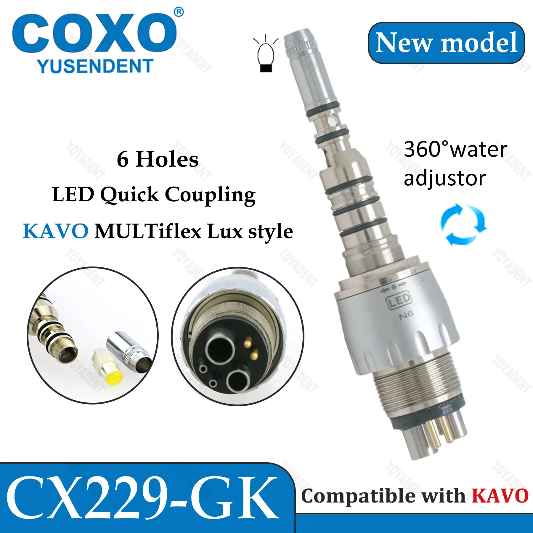 NEUES COXO Dental-Turbinen-Hochgeschwindigkeits-Handstück mit Glasfaser-6-Pin-Kupplung, passend für KAVO NSK Sirona Systeme CX207-G – Detail 5