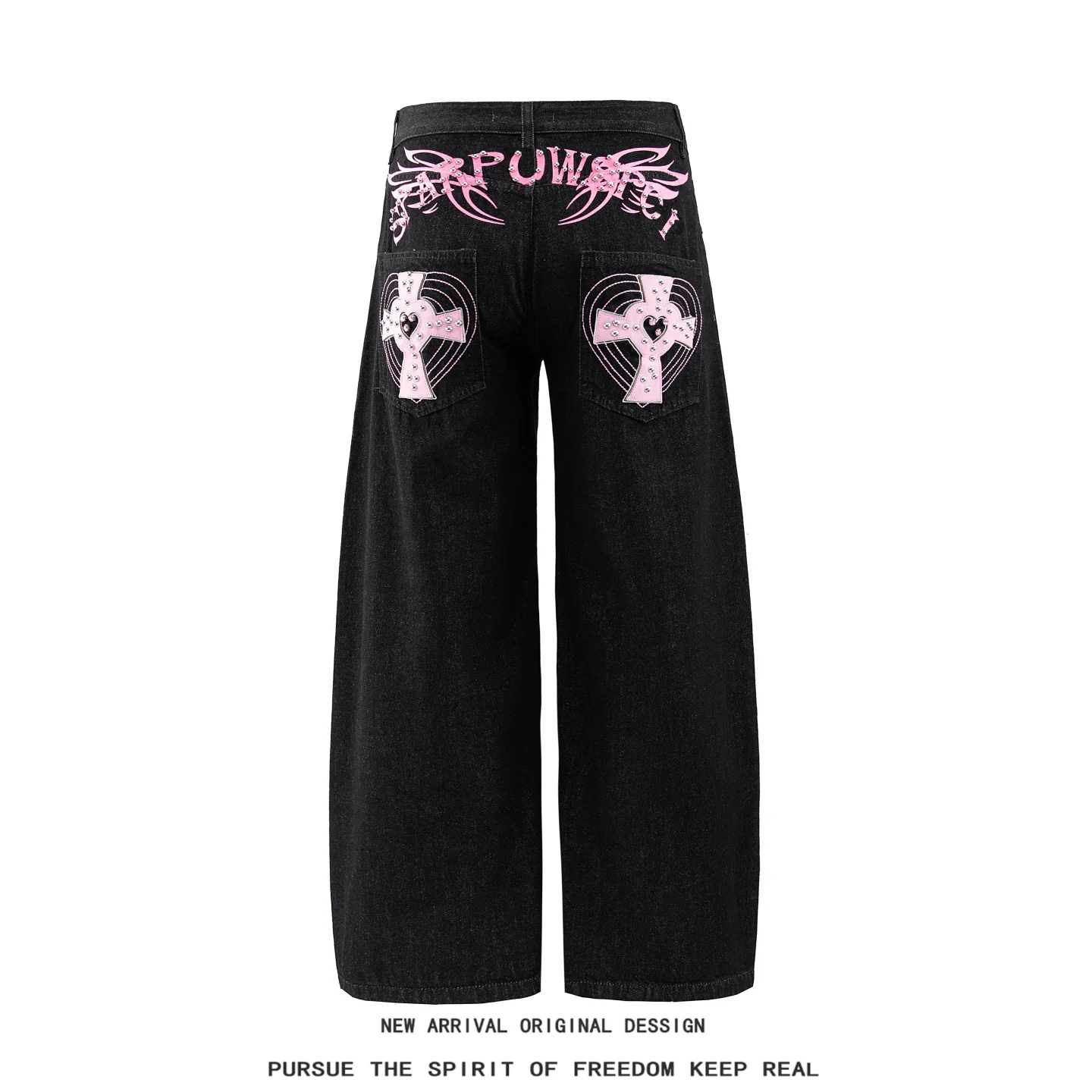 Jeans Retro de Estilo Urbano com Rivets para Homens e Mulheres, Calças Longas de Perna Larga, Estilo Cool e Slimming, Moda Jovem