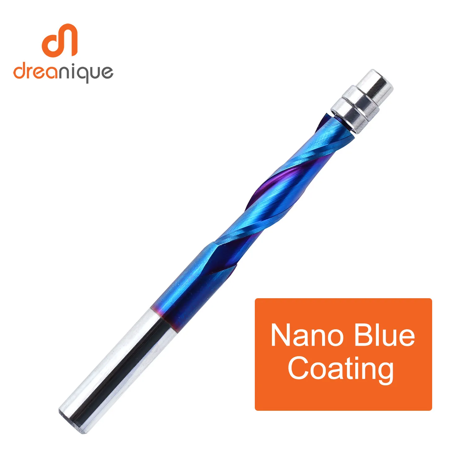 Dreanique 1pc Solid Carbide Bearing Guided 2 Flutes 1/4 Shank Flush Trim Nano Coated for Woodworking Up Cut Down Cut End Mill