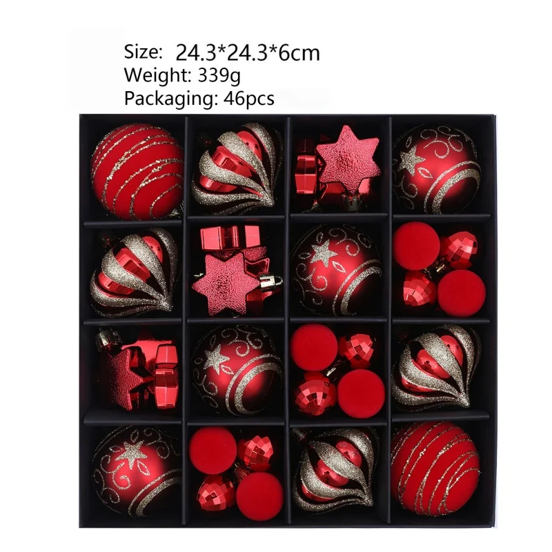 Jubilant 46PCS Christmas  XMAS Baubles Kaleidoscopic Assortment of Stars Onions  Spheres Christmas Decor