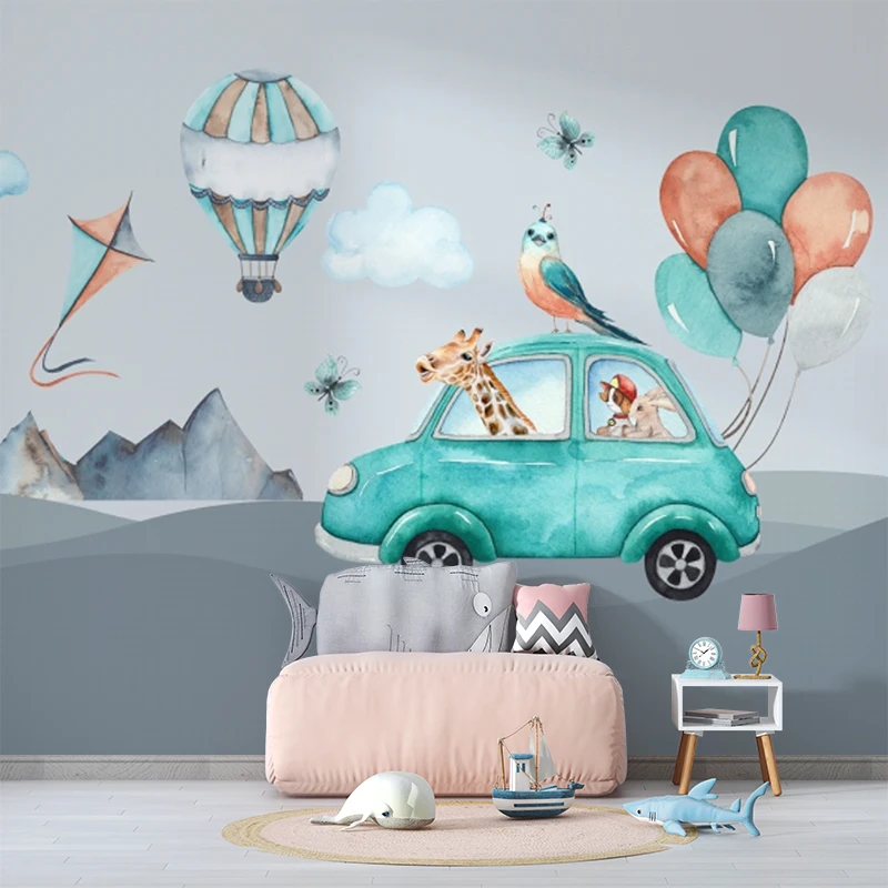 

Пользовательские современные 3D фрески ручная роспись мультфильм синий автомобиль воздушный шар фото 3d обои фрески для детской комнаты Декор гостиной