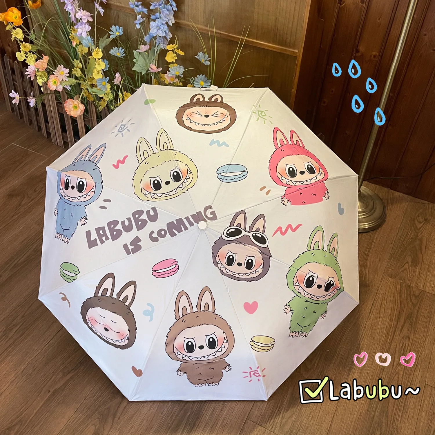 Cartoon Labubu Full-Automatic Umbrella Umbrella Sunscreen Anti-Ultraviolet Vinyl Folding Umbrella To Give Gifts