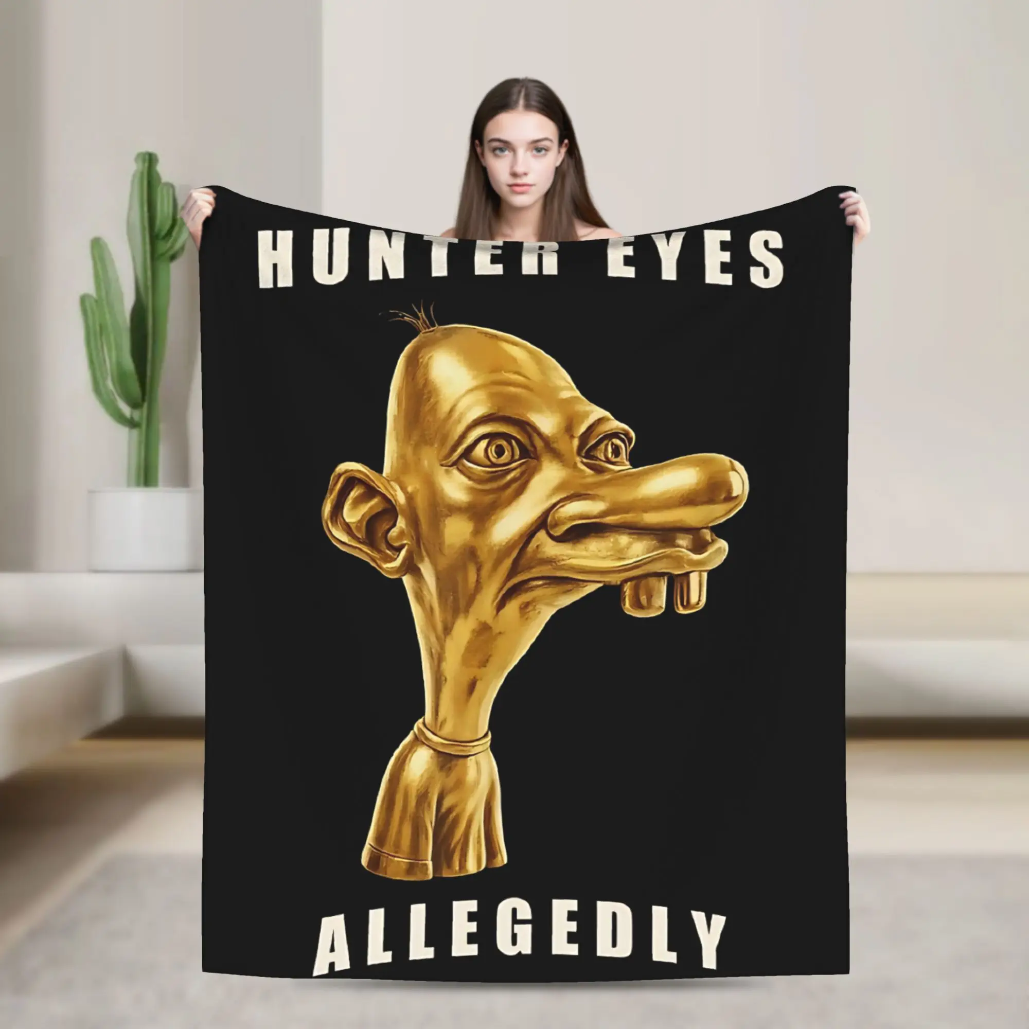 Hunter Eyes Allegedly Neegy Meme Gold Statue Blanket Winter Picnic Couch Chair Sofa Bed Funny Bedspread