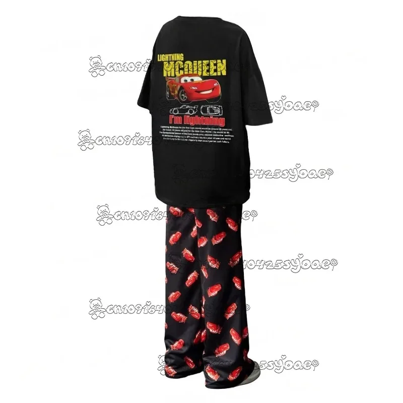 

2025 The Cars Lightning McQueen&SALLY Summer T-Shirt With Pajama pants Oversized Suit For Adult/Kids his-and-hers clothes