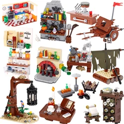 MOC Medieval Building Blocks Set Accessories Smithy Bedroom Table Bar Furniture Kitchen Assembly Boy Toy Mini Bricks K027 DIY