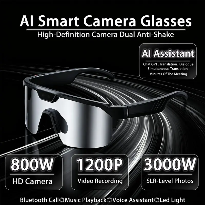 2026 New 800W Pixel Smart Camera Glasses 1200P Video Recording 3000W Camera AI Assistant Dialogue Translation UV Protection Men