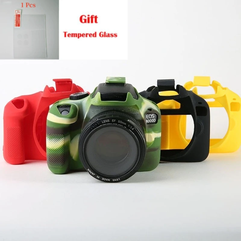 Camera bag, silicone cover, For Canon EOS  3000D 4000D camera protection anti-drop soft case camera bag+ 1PCS Free Tempered Film