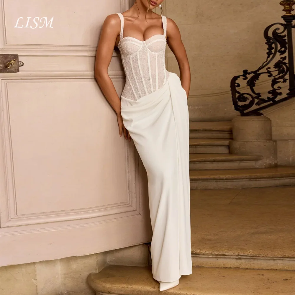 

Lism Elegant Lace Sheath Wedding Maxi Dress Pleat Sweetheart Spaghetti Straps Sleeveless Robe Bridal Gowns Women's Evening Dress