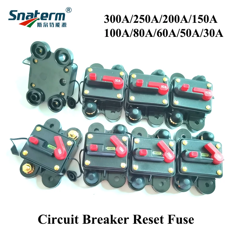 30A 50A 60A 80A 100A 125A 150A 200A 250A 300A 12V24V DC Home Solar System Circuit Breaker Car Audio Manual Reset Fuse Holder