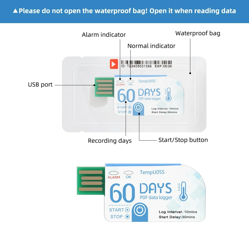 HFES 1 шт. Tempu05s USB-регистратор данных о температуре 60-дневный анализатор температуры для одного использования PDF-зчет USB-регистратор температуры