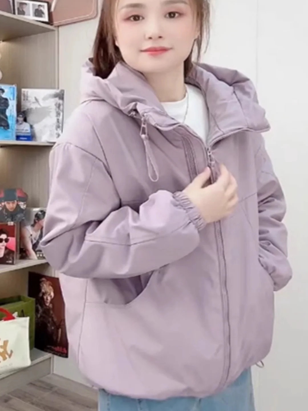 

Winter Thiened Warm Hooded Jaet Coat Korean Sle Loose Fit Long Sve Pure Color Faionable Slimming Casual Outerwear