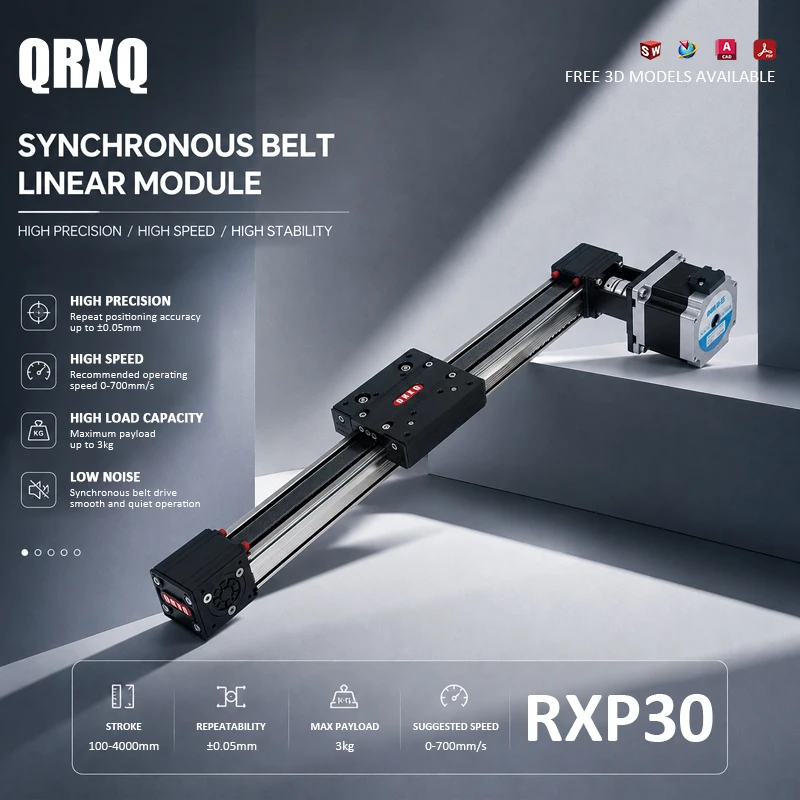 

QRXQ Belt Driven Linear Motion Actuator Nema 23 Linear Guide Slide Rail 6000mm Stroke Robot Stage RXP30 Module Linear Rails