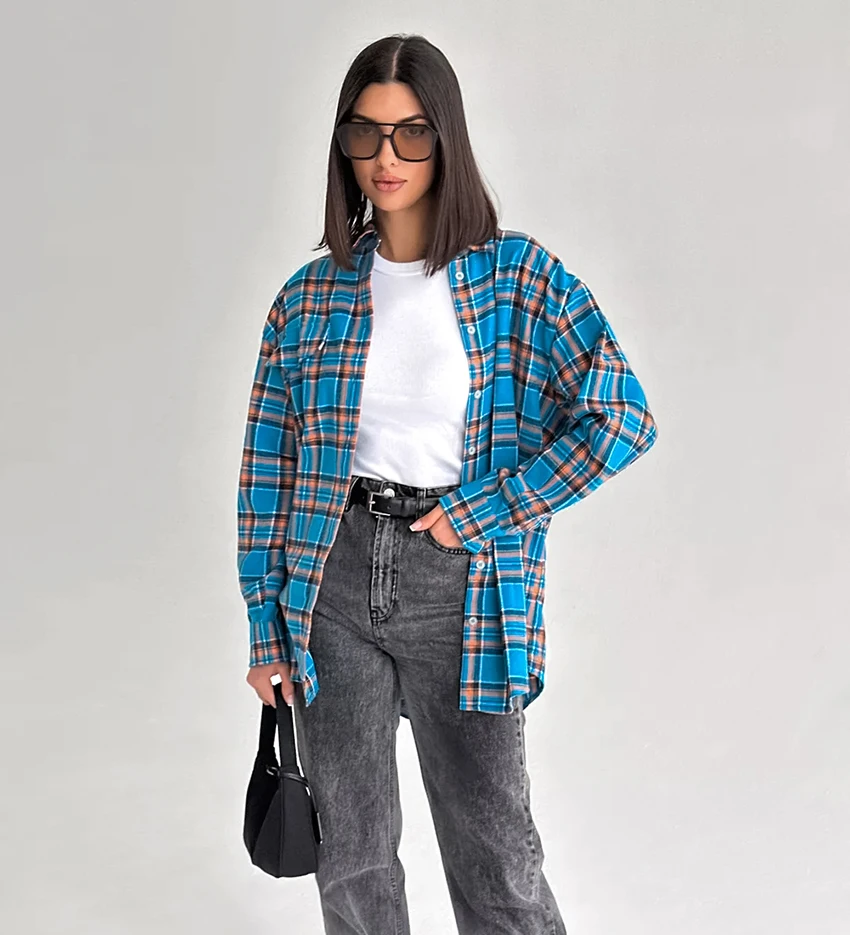 Autumn Female Office Fashion Shirt Tops For Woman 2024 Summer Women Oversized Plaid Shirt Vintage Long Sleeve Loose Fit Blouse