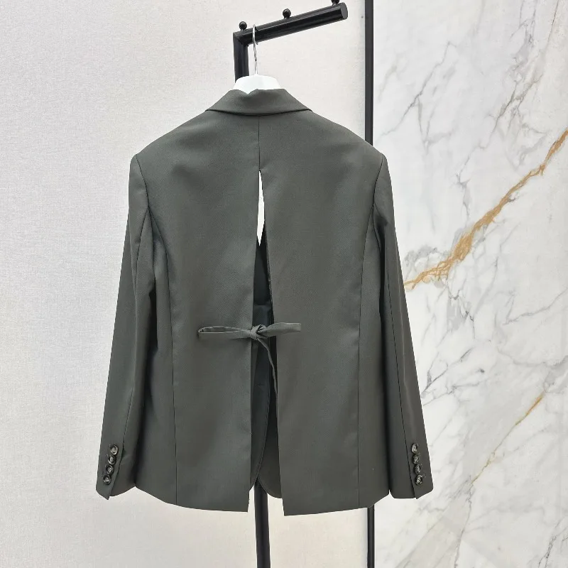 2025 ฤดูใบไม้ร่วงผู้หญิงRetroสีเขียวSlit Blazerและกางเกงเอวยางยืดชุด,high-Endเซ็กซี่แฟชั่นเสื้อและกางเกงสําหรับOffice Lady