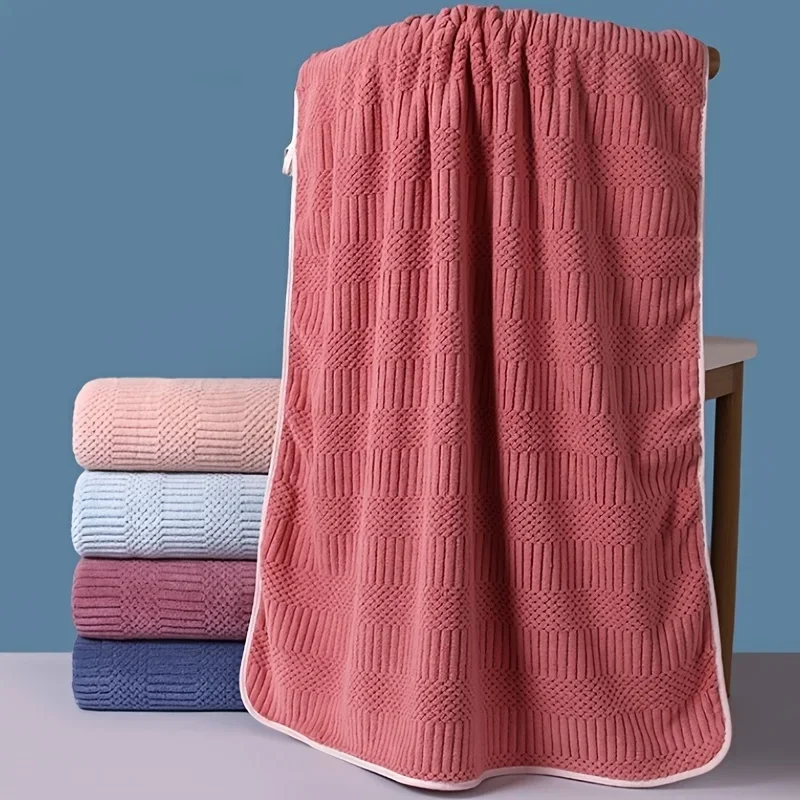 70x140cm 1pc Soft & Quick Drying Towel, Striped Coral Flannel Towel, Bathroom Absorbent Hand Towel