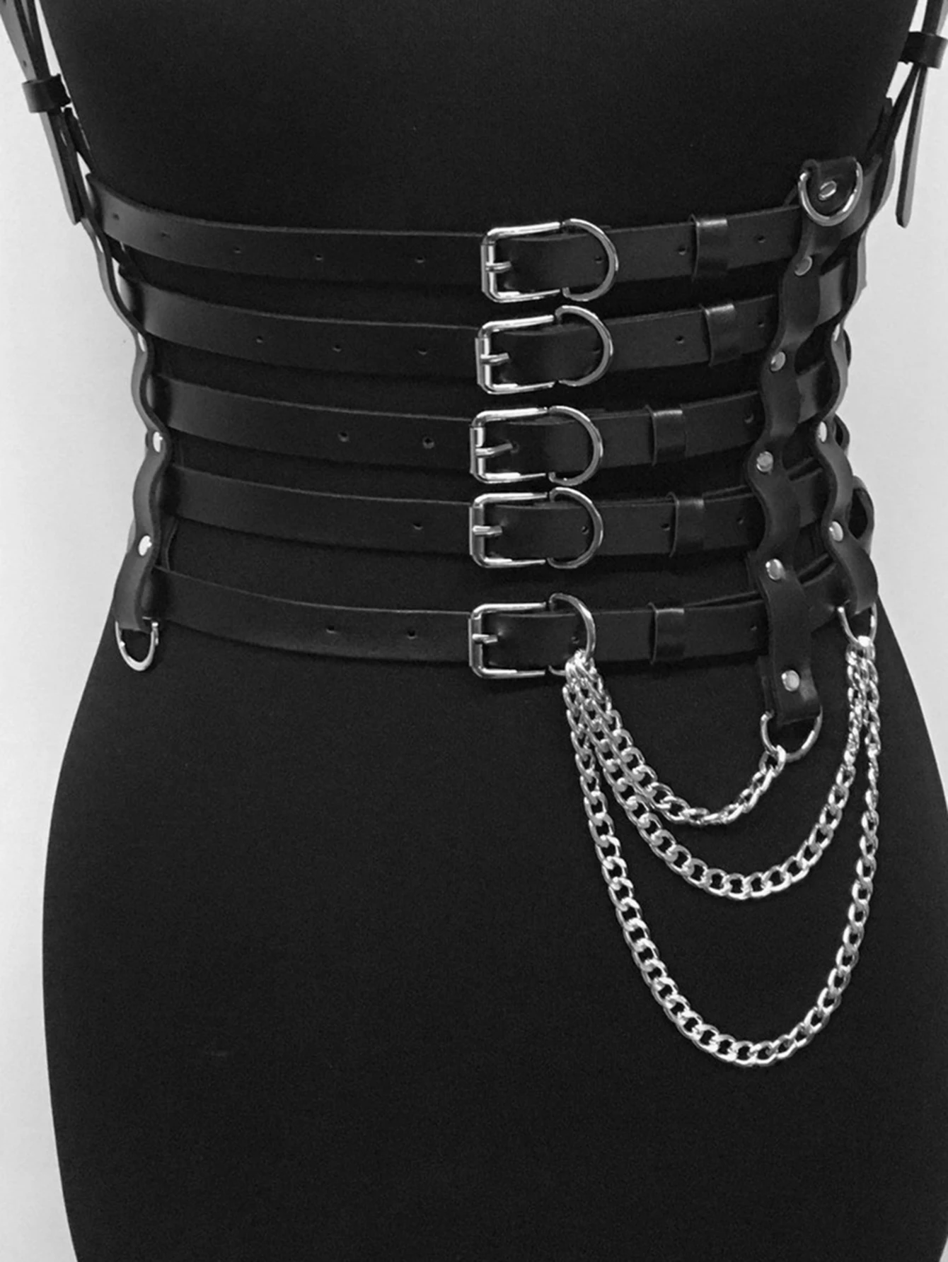 

Женский ремень-жилет в стиле панк-рок с цепями - регулируемый пояс из искусственной кожи для готического образа