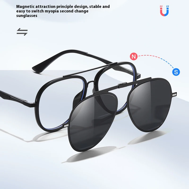 KIZN Sports 3 في 1 قصر النظر النظارات الشمسية الكلاسيكية مزدوجة شعاع الإطار المغناطيسي كليب مجموعة الاستقطاب الرجال النساء مخصص البصريات نظارات -0.50