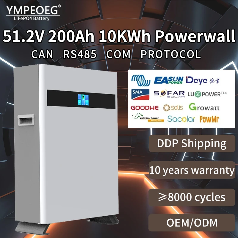 50Ah/100Ah/200Ah LiFePO4 Battery Pack 51.2V 5KWh/10KWh 8000 Cycles Brand New Grade A Built-in BMS Lithium Ion Solar Powerwall