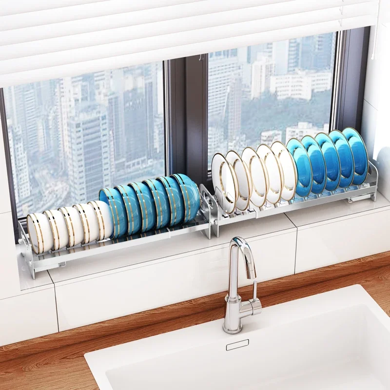 Kitchen Cabinet Drawer Shelf Stainless Steel Installation-Free Bowl Rack Drain Rack Basket Dish Storage Rack in Cabinet