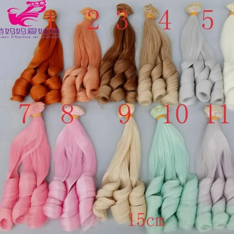 1 sztuka 15cm x 100cm brunetka blond kawa czarny brązowy naturalny kolor kręcone peruki dla lalek włosy dla 1/3 1/4 1/6 BJD SD diy