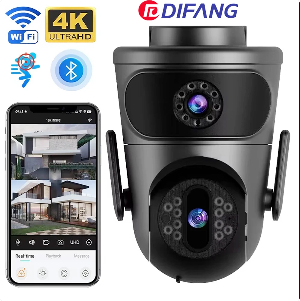 Kamera Wi-Fi 4K 8MP Zewnętrzna kamera IP bezpieczeństwa Podwójny obiektyw Podwójny ekran P2P Automatyczne śledzenie PTZ Nadzór wideo CCTV IPC 360 Home