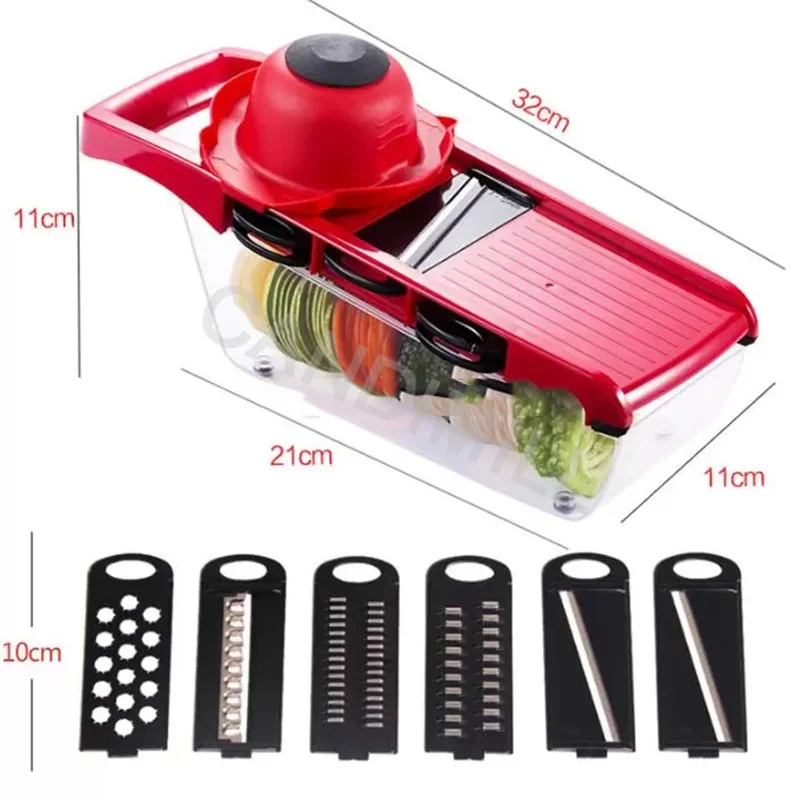 ที่ถอดออกได้เครื่องตัดผัก6ใบมีดสแตนเลส Bladeing คู่มือ Peeler Dicer คอนเทนเนอร์