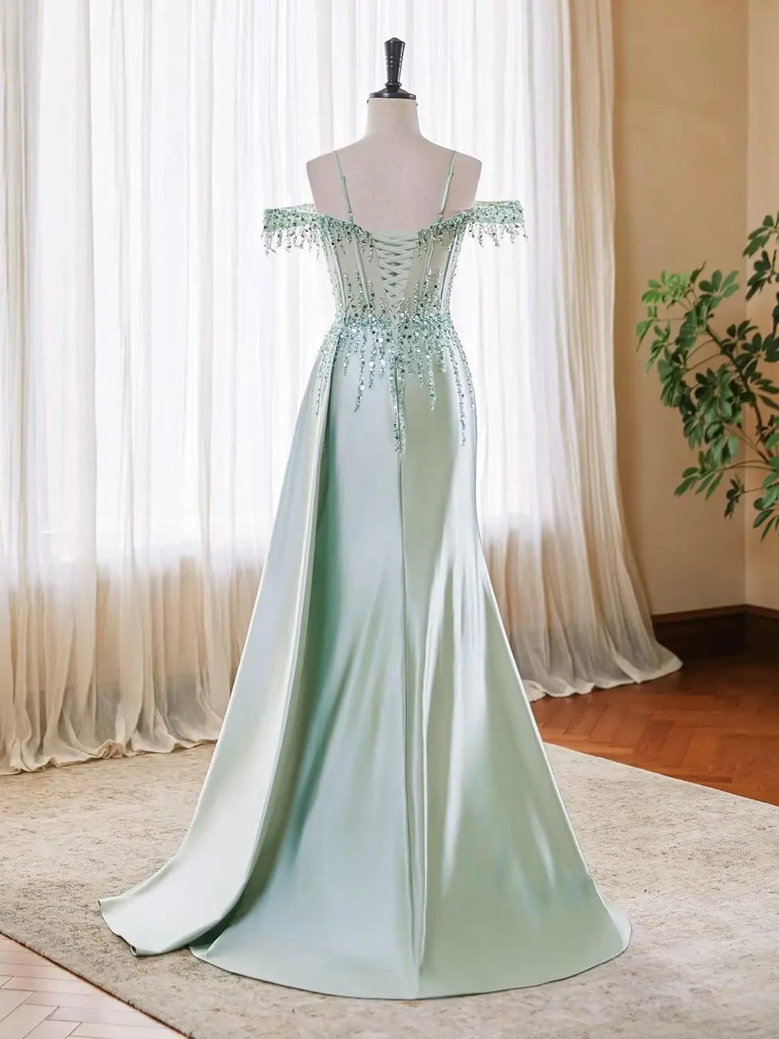 قبالة الكتف الترتر فساتين لحضور الحفلات الموسيقية 2026 طويل الساتان حورية البحر فساتين رسمية السباغيتي حزام فستان الحفلات المسائية مع شق