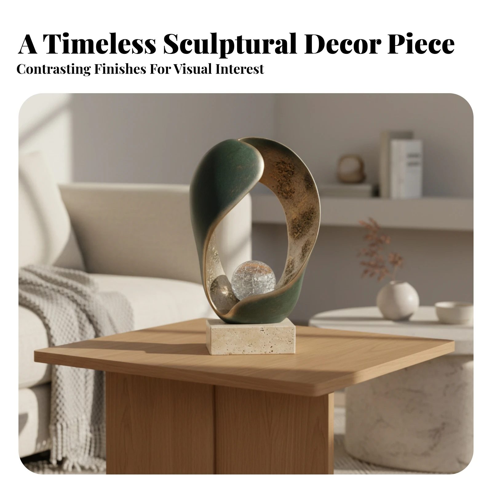 Abstract Sculpture Modern Sculpture with Stone Base Abstract Statue Minimalist Figurine Freestanding for Homeowners, Living Room